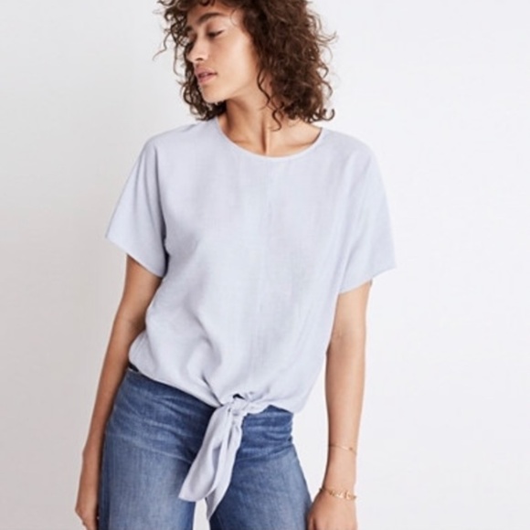 Madewell Button Back Striped Tee Blue White - Picture 1 of 6